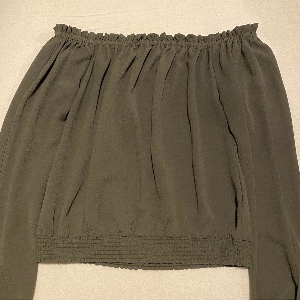 Bebe Olive Green Sheer Off The Shoulder Top